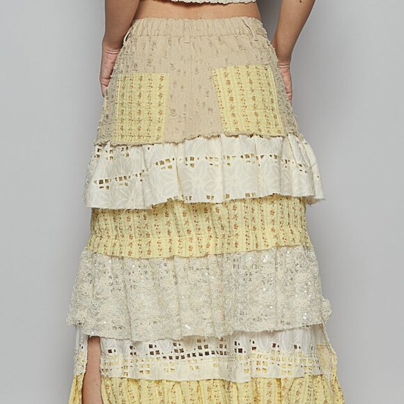 LAST ONE - POL Cream Mix Multi Tiered Lace Detail Maxi Skirt - NWT - Picture 4 of 7